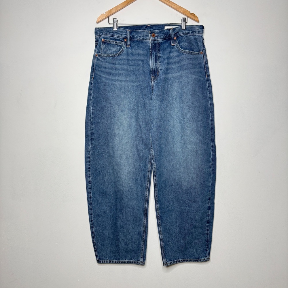 Gap Womens 33/16 Barrel Jeans Blue High Rise‎ 100% Cotton Relaxed Denim Pants